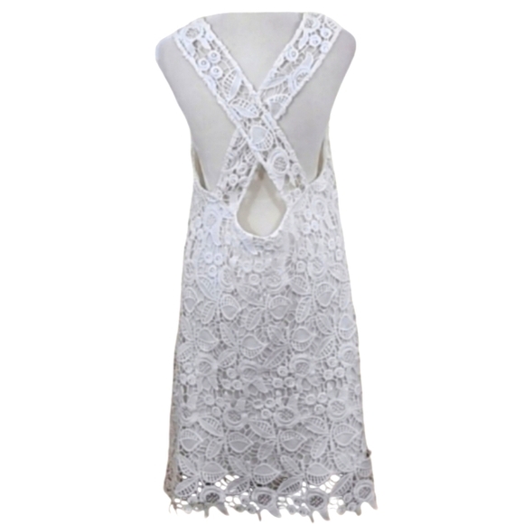 Anthropologie WAYF Shift Dress White Floral Crochet Lace Criss Cross Back - Picture 9 of 14